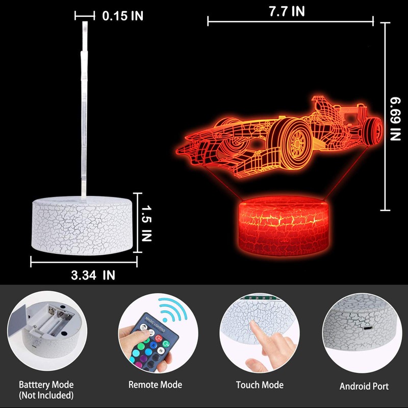 MARZIUS 3D Race Sports Car Illusion Night Light – Roadster-Shaped