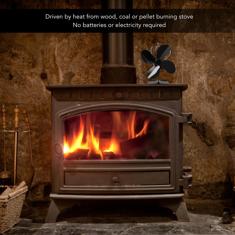 4 Blade Fireplace Fan Aluminium Alloy Heat Powered High Temperature