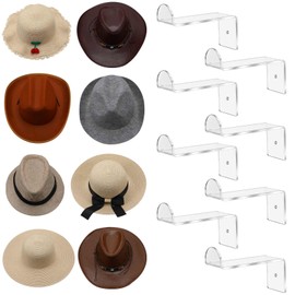 Beeveer 8 Pcs 4 Inch Hat Hooks for Wall Cowboy Hat Rack Strong Adhesive Cap Holder Organizer for Baseball Caps Western Room Decor (Transparent)