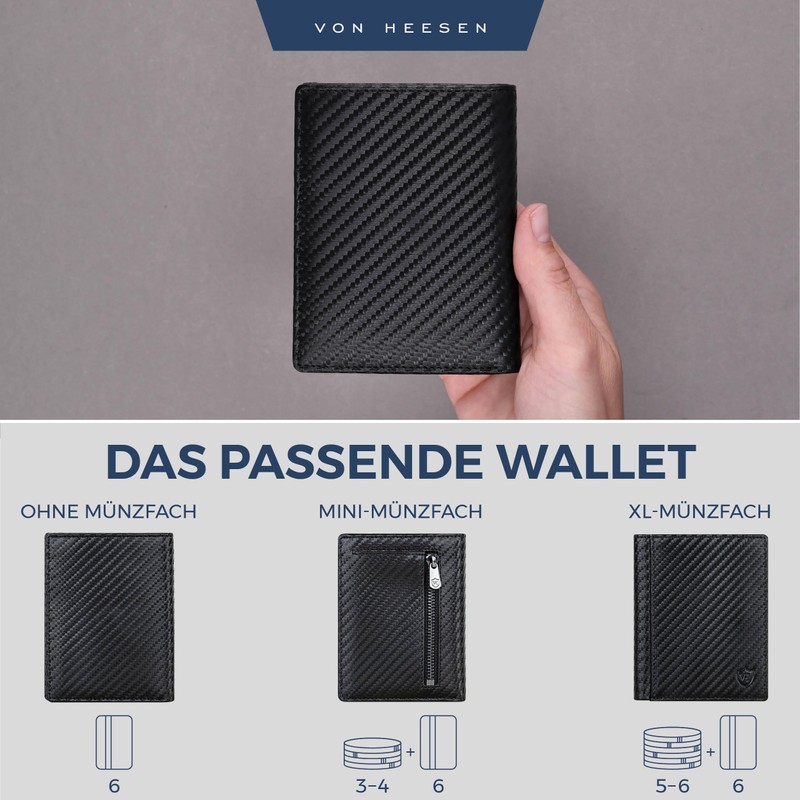 VON HEESEN® Men's Leather Wallet with Coin Compartment and RFID