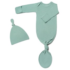 Newborn Baby Knotted Gown, Super Soft Silky Infant Long Sleeve Sleeper for Baby Girl and Boy Sleeping Bag with Hat Pea Green, 0-3 Months