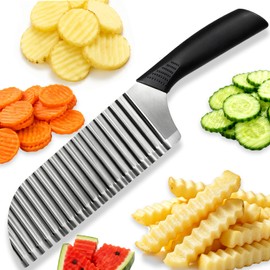FATUXZ Stainless Steel Crinkle Cutter, Wavy Potato Slicer Wave Chopper with Non-Slip Handle, Multipurpose Wave Cutting Tool for French Fries, Cucumber, Carrot, Fruits & Vegetables, Kitchen Gadget