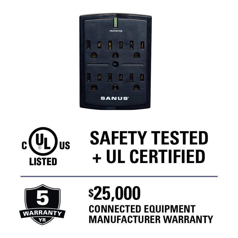 SANUS On-Wall Low Profile 1080J Fireproof Surge Protector with 6