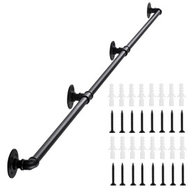 Senmit Handrail for Indoor Stairs - 10 Feet Wall Mount Industrial Iron Pipe - Metal Railing Non-Slip Grab Bar - Stairs Porch Deck Hand Rail Matte Black