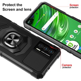 Mocotto for Cricket Outlast Case, Att Jetmore Case with Tempered Glass Screen Protector,Ring Kickstand,Military Grade Heavy Duty Shockproof Protective Outlast Cover (Black)