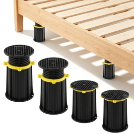 Adjustable Height Bed Support Legs, 4 Pack Thick Bed Frame Support Legs, Reinforcement Parts, Tool-Free Height Adjustment 4.1–7.3 in with Retaining Ring