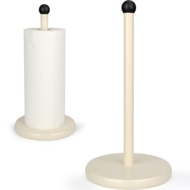 E-ROOM TREND Paper Towel Holder/Kitchen Roll Holder | Heavy Weighted Base Sturdy Wooden Paper Towel Dispenser | Kitchen Steady Bathroom Stand Organizer for Countertop Cabinet (A080) | White and Black