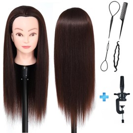 Louis Sea May 26-28' Mannequin Head Synthetic Fiber Hair Styling Training Head Doll Beauty Manikin Mannequin Practice Head Table Clamp Holder