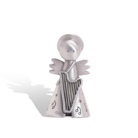 LISA LEONARD DESIGNS Pewter Angel with Harp Nativity Figurine Handmade Festive Miniature Ornaments Holiday Home Décor Christian Collectible Decoration Spiritual Christmas Scene Display Accent