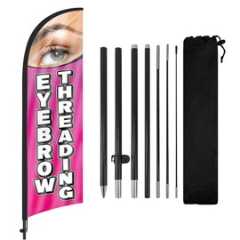 Eyebrow Threading Swooper Flag, Eyebrow Threading Feather Flag Pole Kit with Ground Stake, Advertising Feather Banner Sign for Eyebrow Threading Business 8 Ft