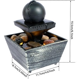 Tabletop Ball Fountain Indoor Circulating Fountain Zen Meditation Relaxation Waterfall Fountain with Natural River Rock Led Lights for Office Bedroom