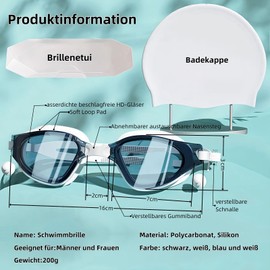 Vyloky Optical Swimming Goggles with Prescription, Dioptres: 0 to -8.0, Anti-Fog, UV Protection, Super Fit, Includes Nose Bridge and Sturdy Box, with Ear Plugs (Lake Blue White, -4 D)
