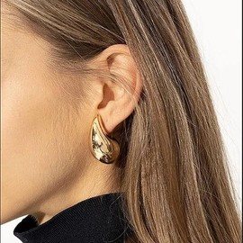 Gold Teardrop Earrings for Women 14K Gold Plated Water Drop Earrings Not Allergic Chunky Gold Earrings Lightweight Trendy Hoop Earrings for Women,Chunky Gold Silver Drop Earrings Fashion Jewelry GIF