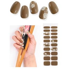 TOROKOM Semi Cured Gel Nail Strips, 20PCS U V Stickers Transparent Gel Wraps for Home Manicure DIY Salon-Quality Nail Strips with File Tool, U V Light Required (Brown Rose)