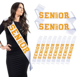 10Pcs White Senior 2027 Satin Sashes with Orange Glitter Letters- 2027 Graduation Celebrations Sashes - Senior Cheer Sash - Cheerleader Sash - Class Competition Sashes