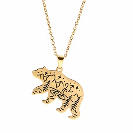 VASSAGO Stainless Steel Cute Polar Bear Engraved Mountain Forest Star Hut Nature Animal Pendant Necklace, stainless steel