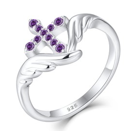 STARCHENIE Cross Ring 925 Sterling Silver Angel Wings Ring for Women June Alexandrite Size6