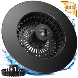 3-in-1 Kitchen Sink Strainer & Stopper, Matte Black Pop Up Drain Filter – Anti-Clogging Food Catcher with Brass Core – Fits Standard 3.5 Inch Drain, Deep Basket for Easy Cleaning