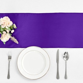 4-Pack Purple Satin Table Runner 12 x 108 Inch Long Bright and Smooth Silk Fabric Table Runner for Wedding Banquet Birthday Party Decoration