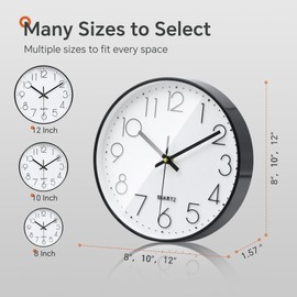 VIKMARI 12 Inch Silent Wall Clock Modern Black & White Clock Decorative for Living Room Kitchen Bedroom School Office Home
