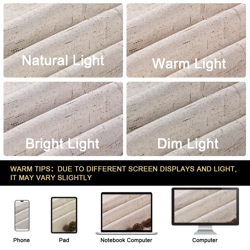 PrinceDeco Natural Linen Curtains 100% Blackout Linen Curtains for Bedroom