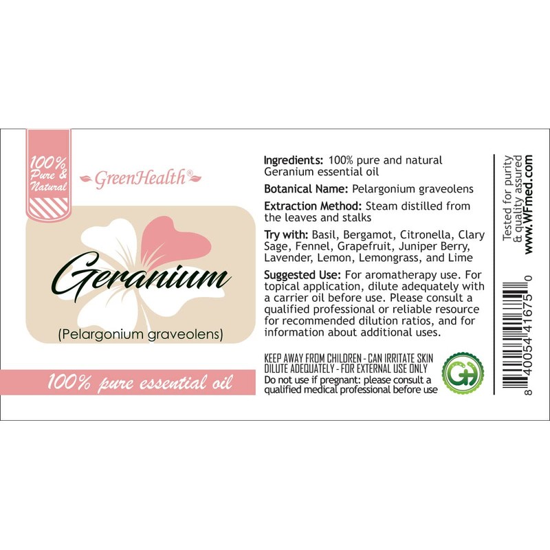 100% Pure Essential Oil- Geranium 10ml by Greenals
