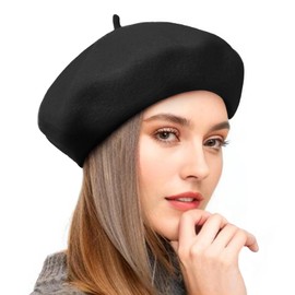 Komorebi Beret Hats for Women Black Wool French Beret Solid Color Warm Caps Girls Stylish Classic Black