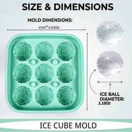 3D Soccer Ball Silicone Ice Mold, 9 Cavity Sphere Tray, 1 Piece