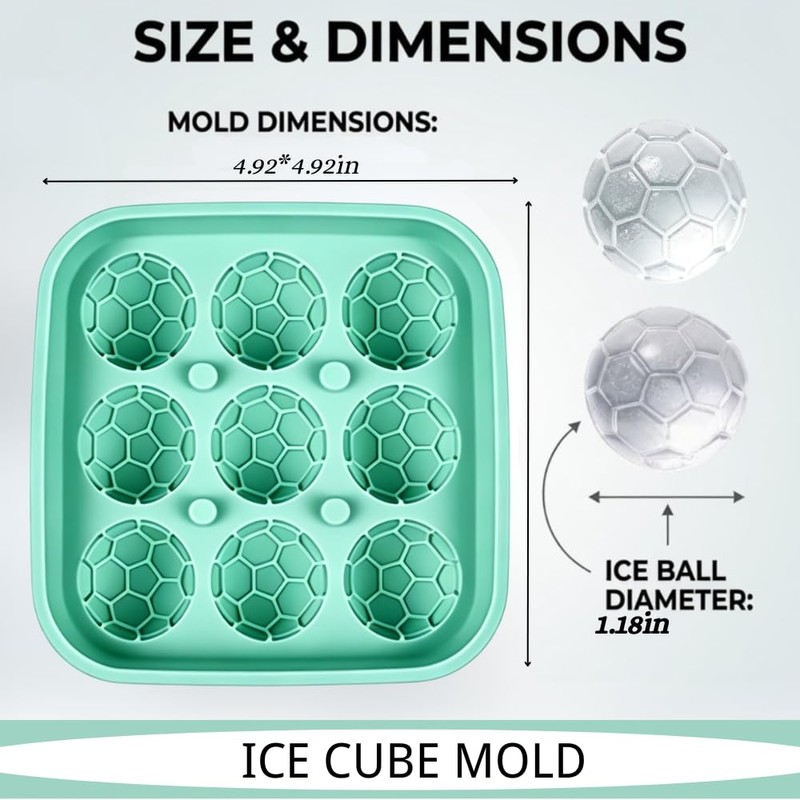 3D Soccer Ball Silicone Ice Mold, 9 Cavity Sphere Tray,