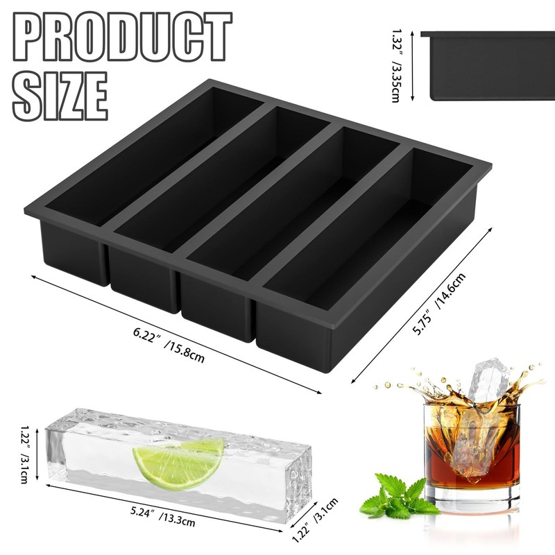 Vinkoe Kitchen Silicone Ice Cube Trays Large for Whisky, Collins