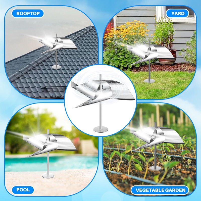 Qualirey 4 Pack Reflective Pinwheel Bird Deterrent Spinning Reflective Kites