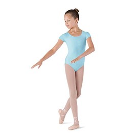 Bloch Dance Girls Dujour Microlux Short sleeve Leotard, Pastel Blue, Size 4-6