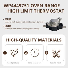 WP4449751 Oven Range High Limit Thermostat Compatible with Whirlpool, KitchenAid, Maytag, Replace AH2375382 PS2375382 1550872 AP6009390 EA2373582 WP4449751