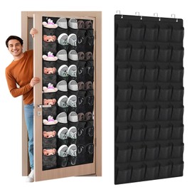 Hualleko Over the Door Shoe Organizer,40-Pocket Hanging Shoe Rack for Closet Door,Shoes Storage Holder Hanger with Large Mesh Pocket for Women Men Shoes,Flip Flops(Black)