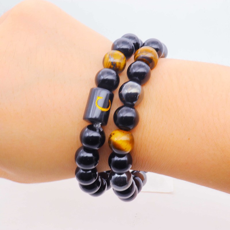ZZ ZINFANDEL Initial Letter Black Obsidian Beaded Bracelets for Men,