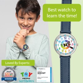 Kiddus Learning Watch for Kids Boys and Girls Analogue Watch with Time Learning Exercises Time Teacher English PU Leather Blue, English Pu Leather Blue, Strap.