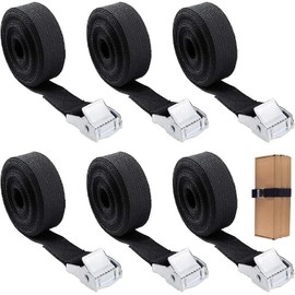 ANROI Pack of 6 lashing straps, adjustable fastening strap with clamp lock for bicycle, motorcycle, luggage, packages, camping (black)
