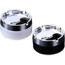 2 Pcs Stainless Steel Portable Ashtray Spinning Lid Ashtray Modern Tabletop Ashtray for Home Office Indoor or Outdoor