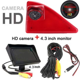 HD IP68 Third Mounted Roof Top Lamp Brake light Rear View Rear View Camera Can Adjust Angle Infrared Night Vision for Opel/Movano/Renault Master/NV400+4.3'' Monitor