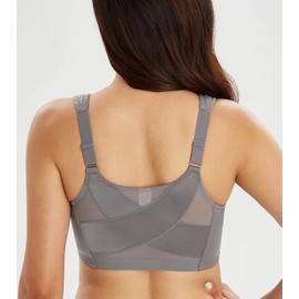 Lemorosy Full Coverage Front Closure Posture Bra Wirefree Unpadded Back Support Bra(Grey, 36D)