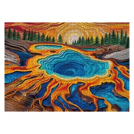 Sunset National Parks Puzzles for Adults 1000 Piece Nature Puzzles, Colorful Yellowstone Landscape Jigsaw Puzzle, Beautiful Hot Spring Scenic Plant Puzzle