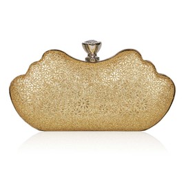 Day of Saturn Women's Hard Shell Bag Rhinestone Handbag Clutch Wedding Evening Bag, gold, M