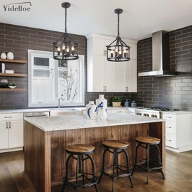 Yidelloc Farmhouse Light Fixtures Round Cage Chandeliers 4 Lights E12 Base Vintage Black Chandelier Pendant Light for Dining Room Entryway Hallway Foyer Kitchen