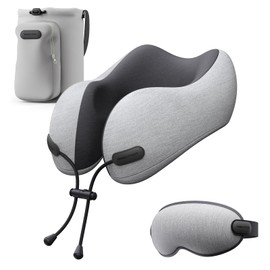 urnexttour Neck Pillow for Travel Memory Foam Design Models Pillows with Zero Eye Pressure 3D Eye Mask and Compact Bag Traveling Essentials Plane Car Flight Rest Sleeping Use Adult, Light Gray
