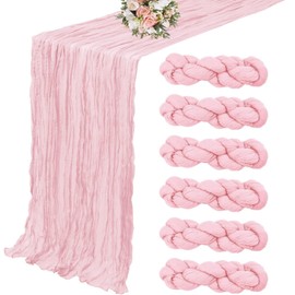 6 Pack Light Pink Cheesecloth Table Runner 10FT Boho Gauze Fabric Table Runner 35 x 120 Inch Spring Rustic Sheer Runner for Wedding Birthday Baby Shower Table Decoration
