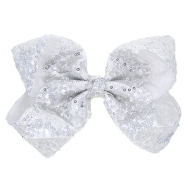 Xansema Hair Bows for Girls, 8 Inches Sequins Large Bows Alligator Hair Clip Hair Barrettes Accessories for Women Teens Girls Kids (Silver) 1 Count (Pack of 1)