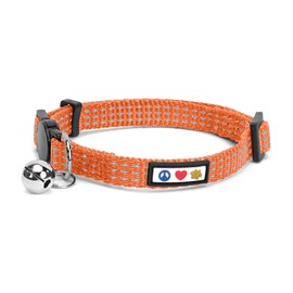 Pawtitas Reflective Cat Collar with Safety Buckle and Removable Bell Cat Collar Kitten Collar Orange Cat Collar