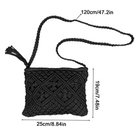 UILYNIU Black Shoulder Bag for Women Handmade Woven Bag Shoulder Bag Small Crossbody Bag Small Clutch Bag for Women Small Bag Holiday Straw Bag Beach Bag Holiday, black