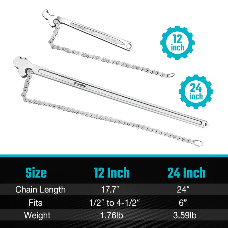 DURATECH 12 Inch Chain Wrench, Oil Filter Tool fits 1/2"