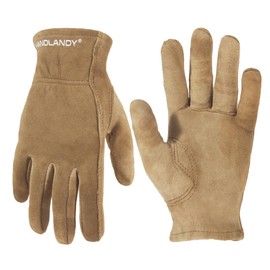 HANDLANDY Kids Genuine Leather Work Gloves for ages 3-11, Children Gardening Gloves for Boys, Girls (S, for age 2-4, Khaki)